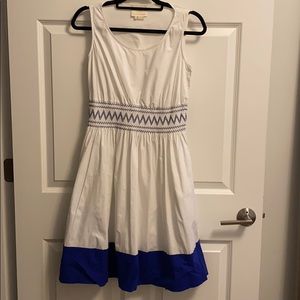 Kate Spade Midi Dress White dress blue hem line.